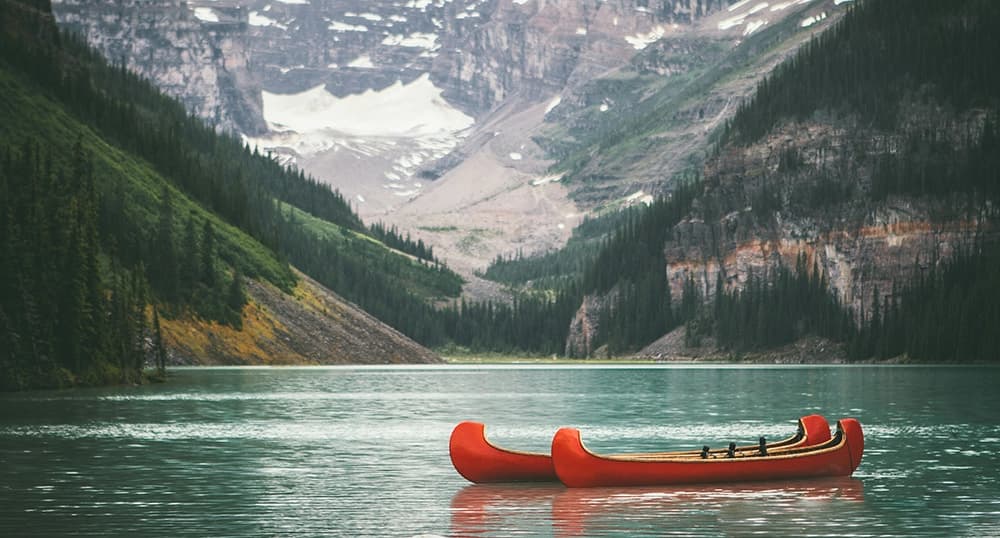 Two Canoes on Lake Louise, Canada.