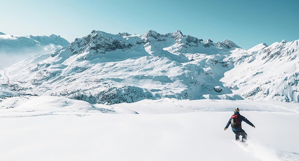 Snowboarding in the Austrian Alps.