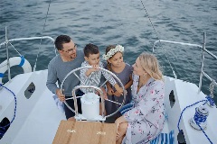 Family on a boat outing in the Chesapeake Bay.
