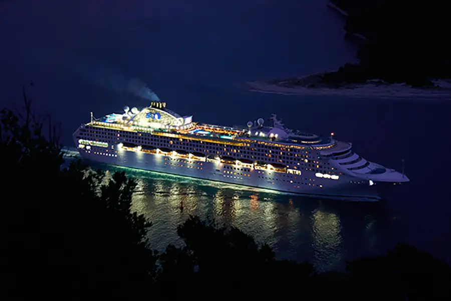 Cruise ship at night.