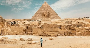 Pyramids, ancient ruins, and sphynx in Egypt.