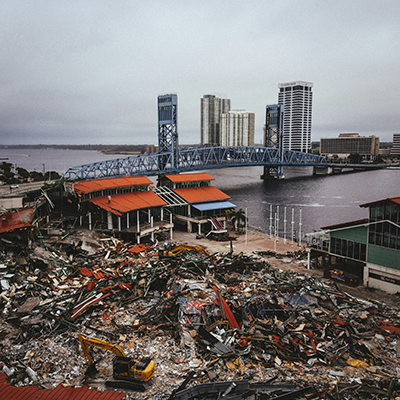 Jacksonville Landing natural disaster with bridge view