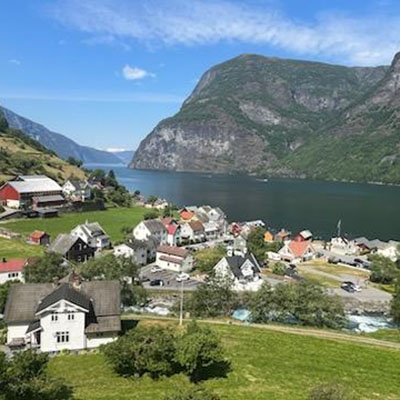 Little town in Norway off the water.