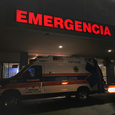 Emergency vehicle outside of a hospital