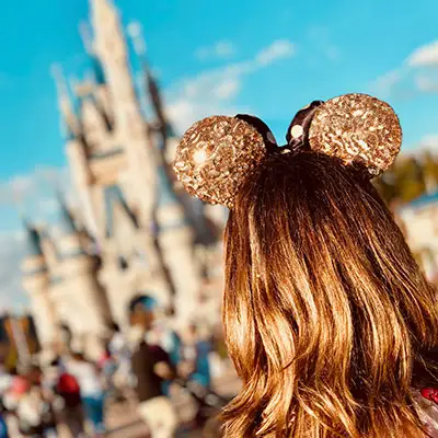 Minnie ears on young girl at Disney.