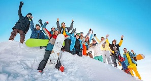 Group of Millennials skiing.