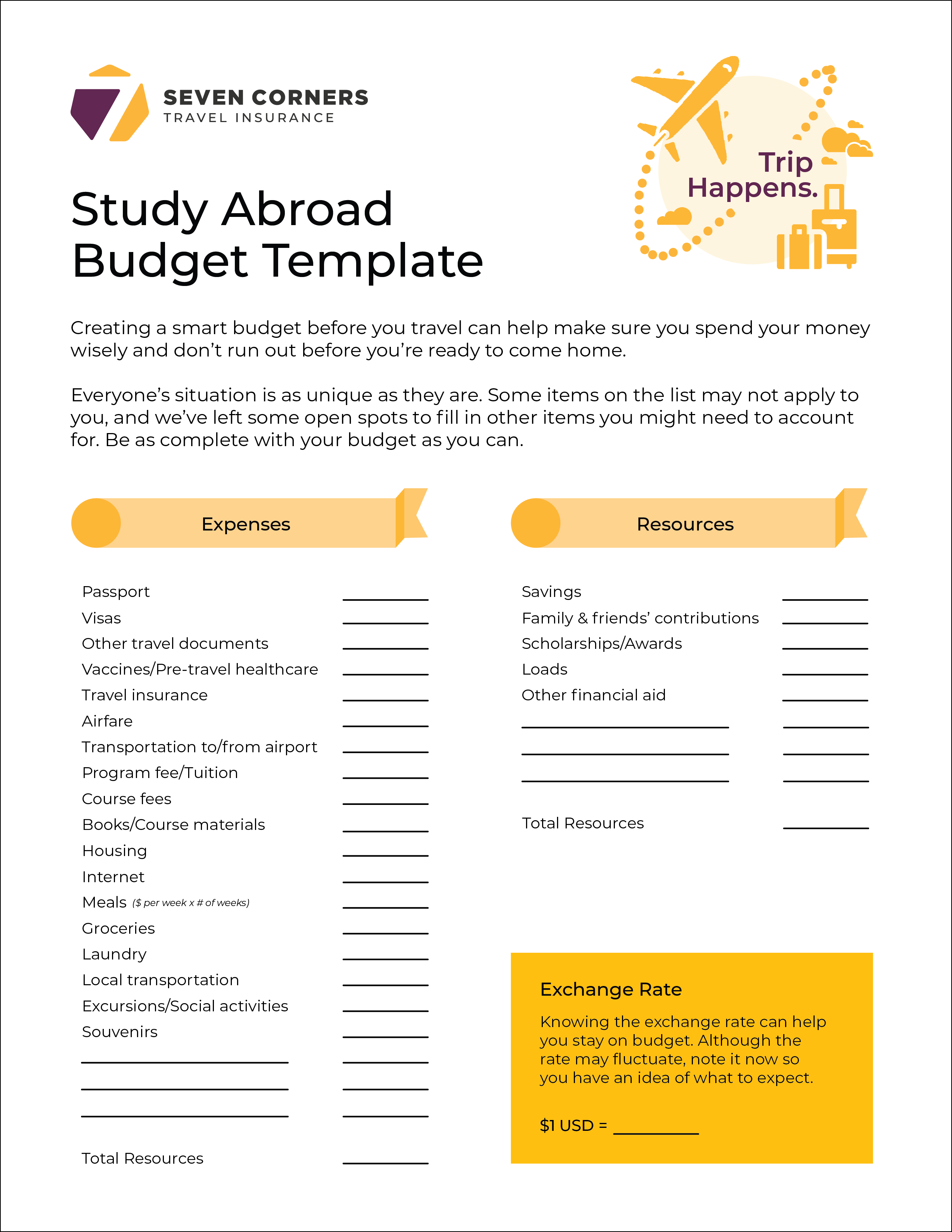 Study Abroad Budget Template