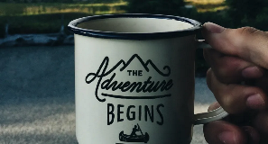Drinking coffee, camping in the mountains.