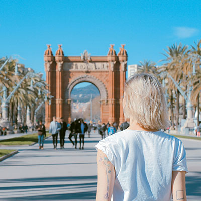 Woman traveling in Barcelona, Spain.