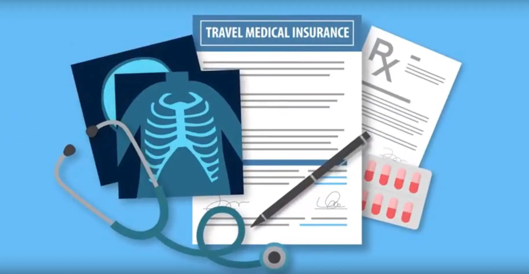 stethoscope-x-ray-travel-medical-policy-with-pen-sitting-on-it