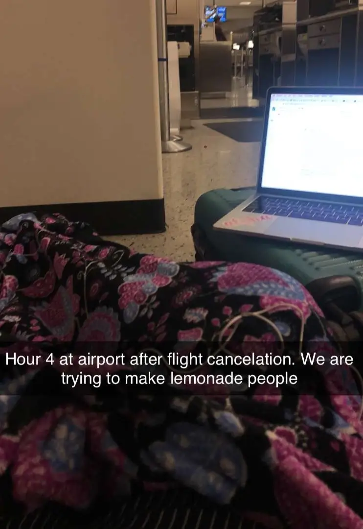 Four hours after flight cancelation: makeshift floor bed
